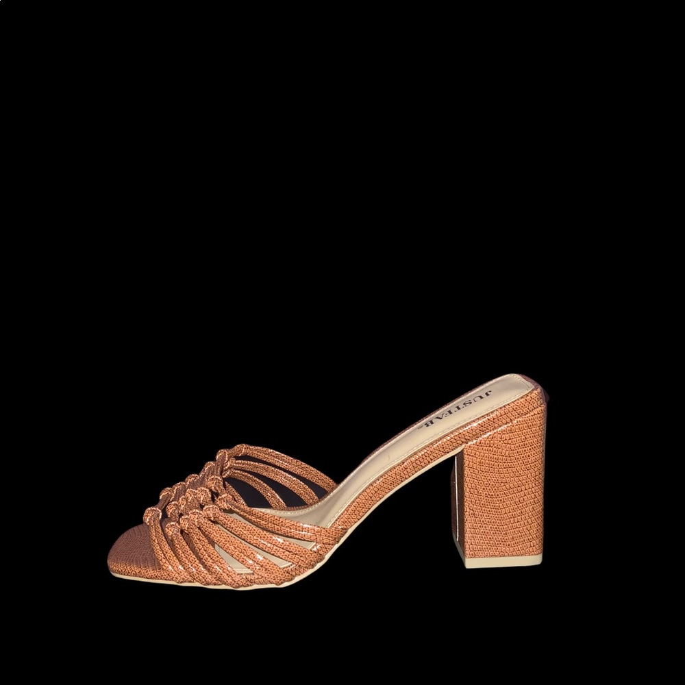 Fun and strappy , snake-print mules